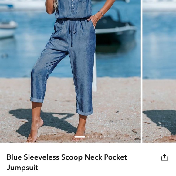 Blue Sleeveless Jumpsuit - Picture 5 of 9